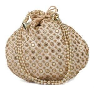 Designered Embroidered Silk Potli Bag silk Potli Beg (Golden)