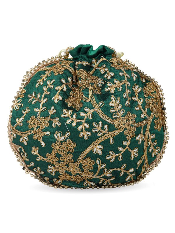 Combo - Designer Embroidered Potli Bag - Red & Green - Image 4