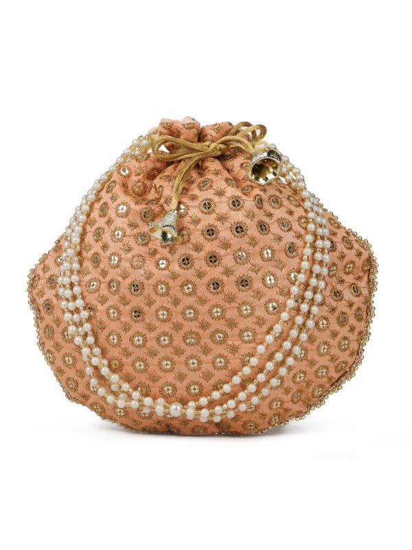 Women's Velvet Beige Color Designed Potli Bag
