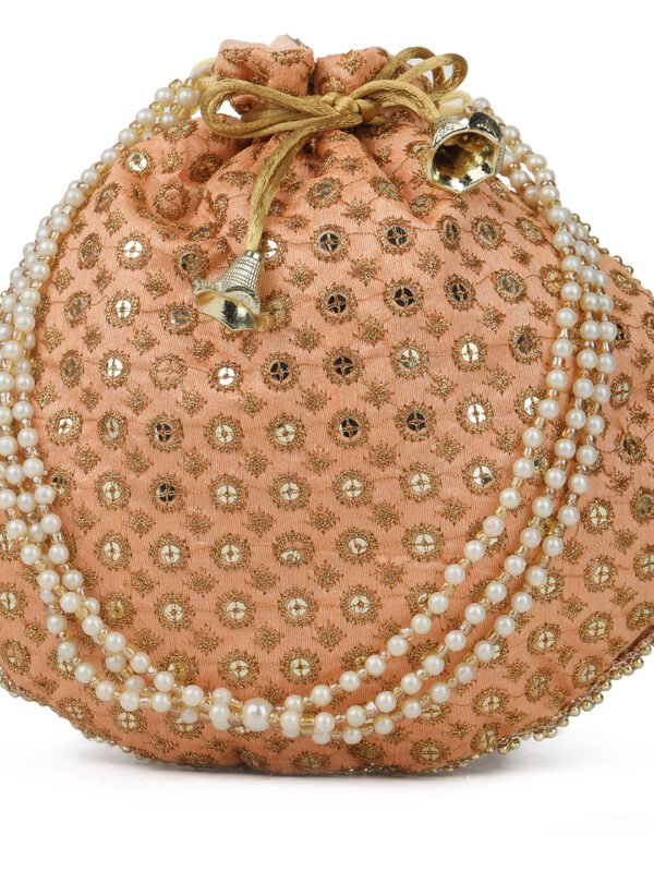 Women's Velvet Beige Color Designed Potli Bag - Image 2