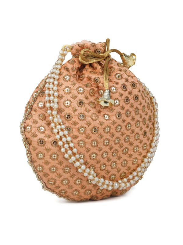 Women's Velvet Beige Color Designed Potli Bag - Image 3