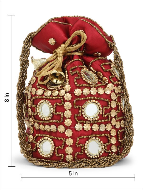 Combo - Designer Embroidered Potli Bag - Yellow & Maroon - Image 4