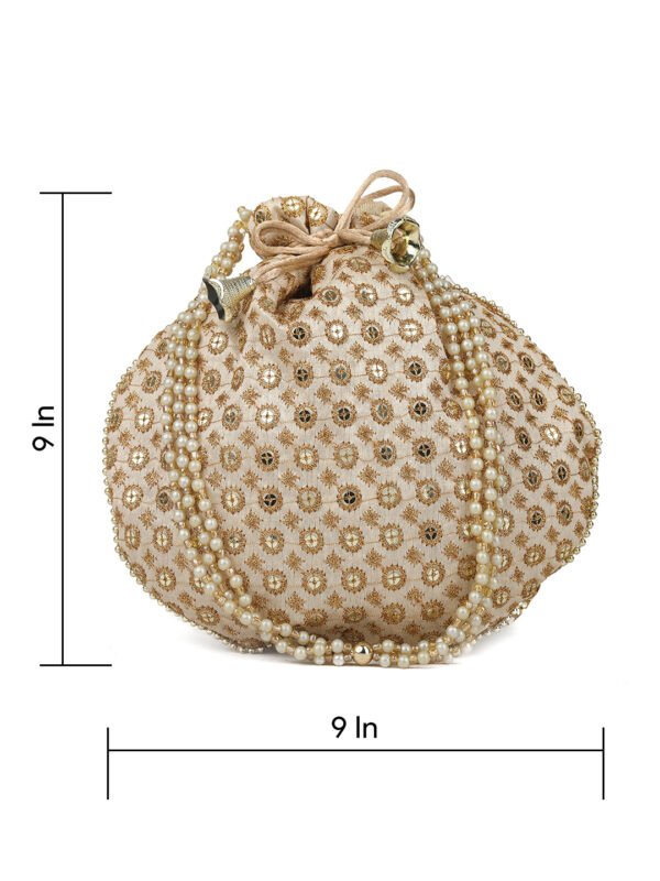 Designered Embroidered Silk Potli Bag silk Potli Beg (Golden) - Image 6