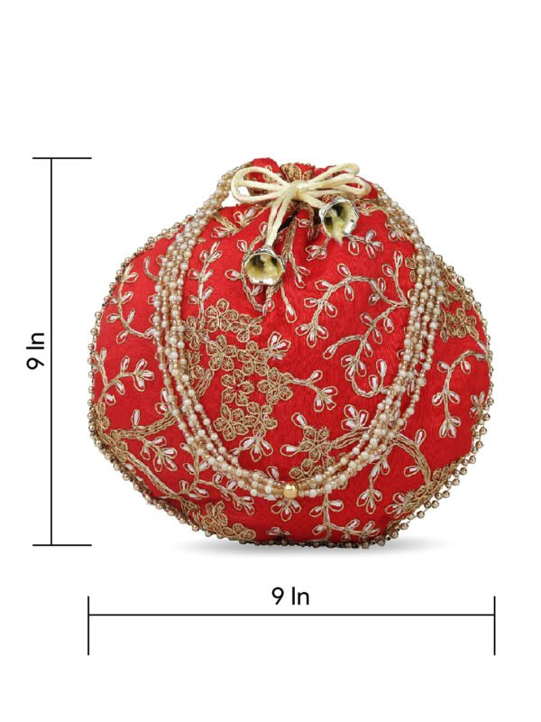 Combo - Designer Embroidered Potli Bag - Red & Pink - Image 3
