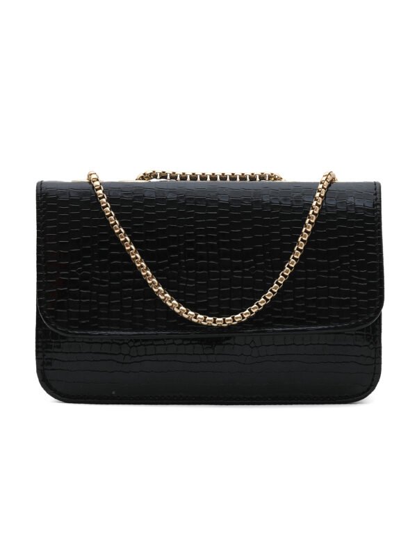 Black Textured Structured Sling Bag