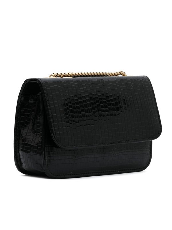 Black Textured Structured Sling Bag - Image 2