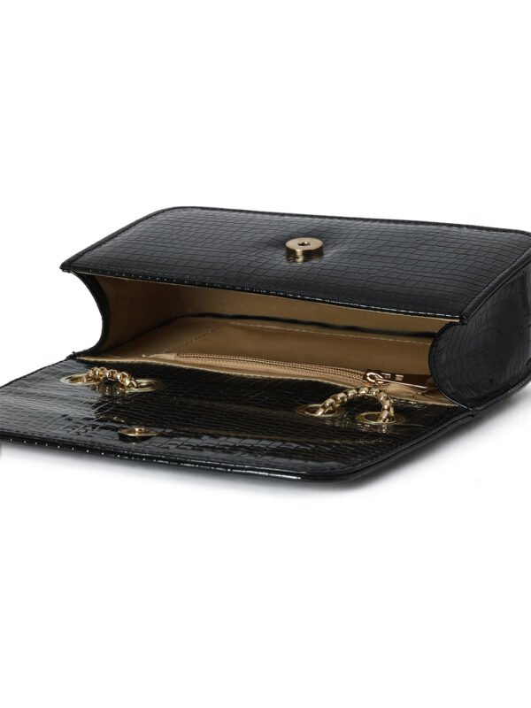 Black Textured Structured Sling Bag - Image 4
