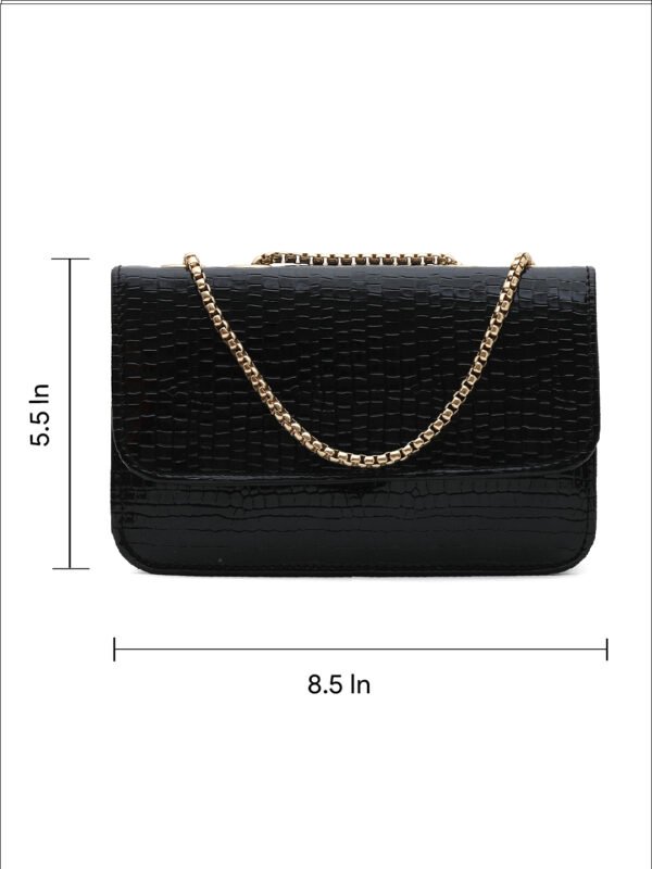 Black Textured Structured Sling Bag - Image 3