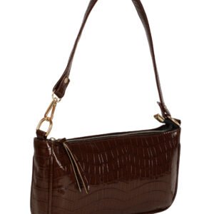 Brown Textured PU Structured Hobo Bag