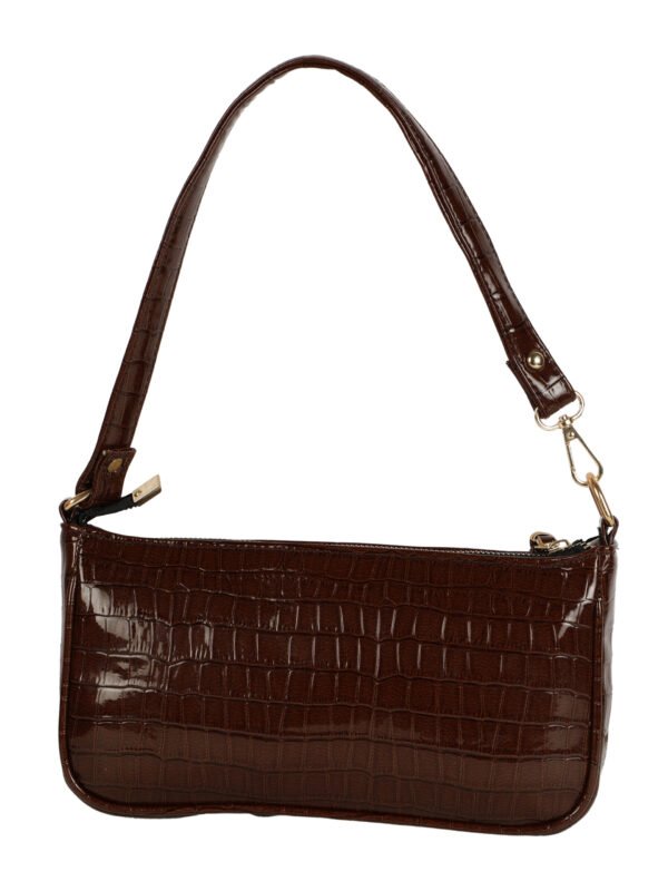 Brown Textured PU Structured Hobo Bag - Image 4