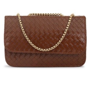 Coffee Brown Woven Design Structured Shoulder Bag