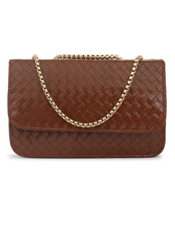 Coffee Brown Woven Design Structured Shoulder Bag