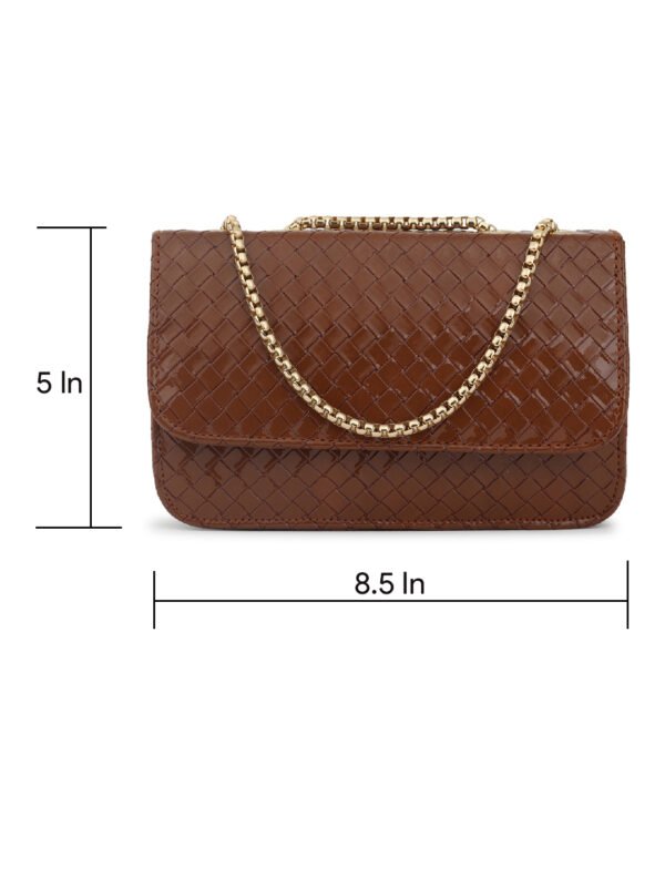 Coffee Brown Woven Design Structured Shoulder Bag - Image 3