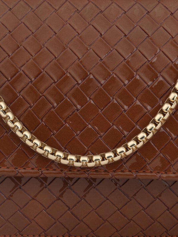 Coffee Brown Woven Design Structured Shoulder Bag - Image 2
