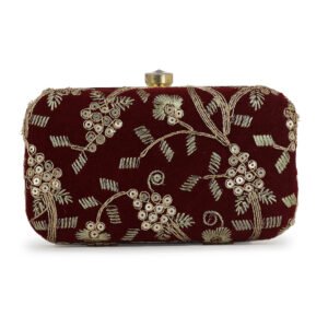 Maroon Embroidered Box Clutch For Girls and womens