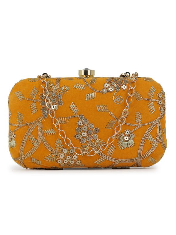 Mustard Embroidered Box Clutch For Girls and womens