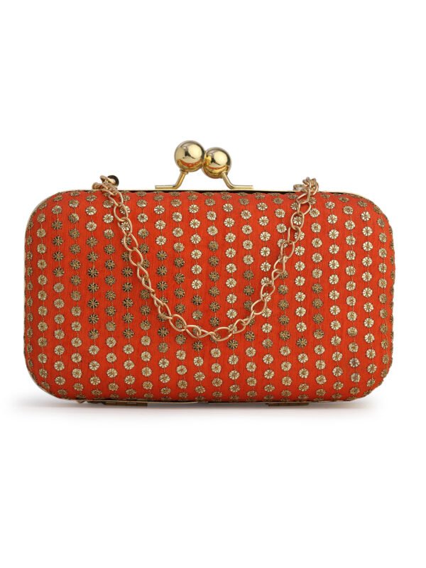 Orange & Gold Embroidered Box Clutches For Girls and womens - Image 4