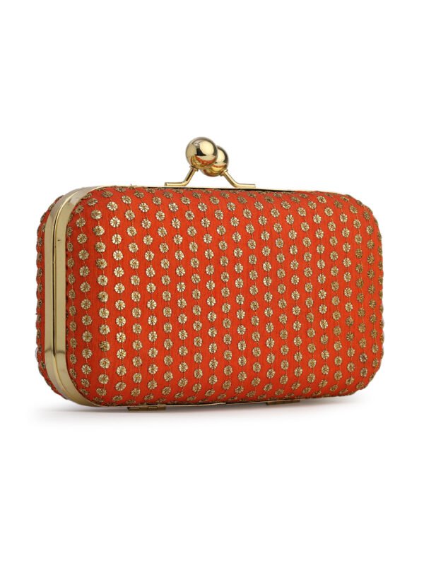 Orange & Gold Embroidered Box Clutches For Girls and womens - Image 2