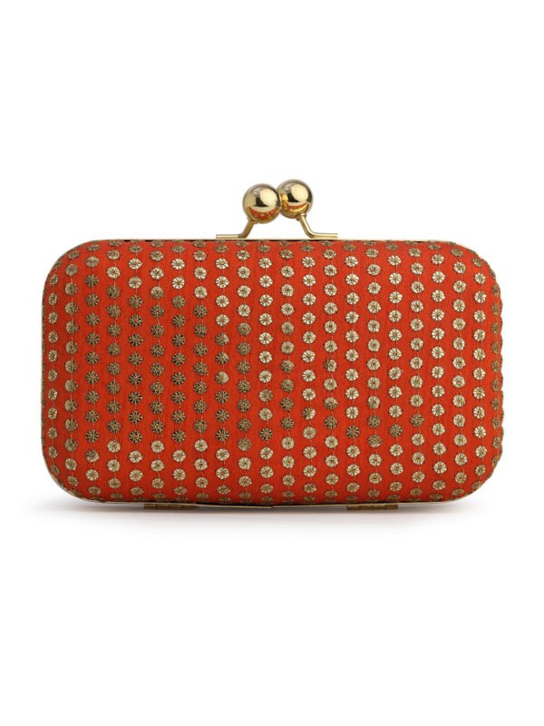 Orange & Gold Embroidered Box Clutches For Girls and womens - Image 3