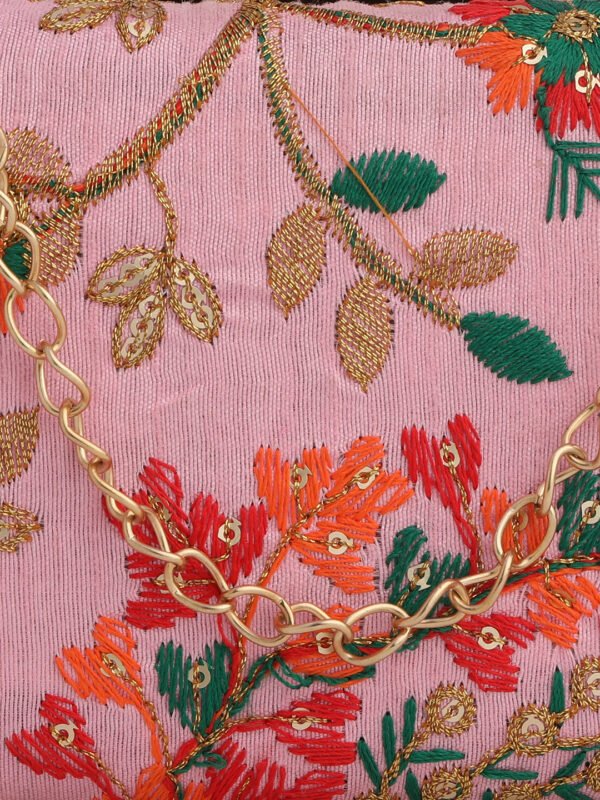 Pink & Gold Embroidered Box Clutches For Girls and womens(01) - Image 2