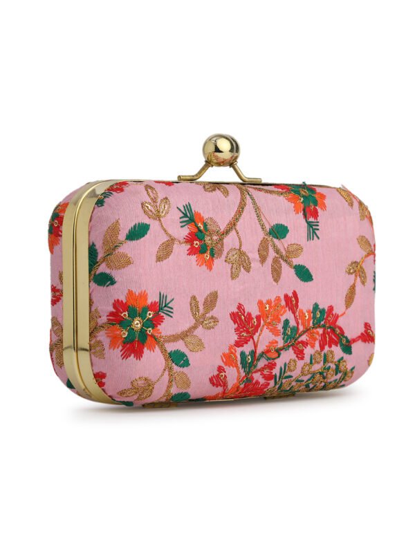 Pink & Gold Embroidered Box Clutches For Girls and womens(01) - Image 3
