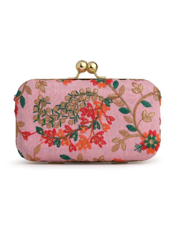 Pink & Gold Embroidered Box Clutches For Girls and womens(01) - Image 4