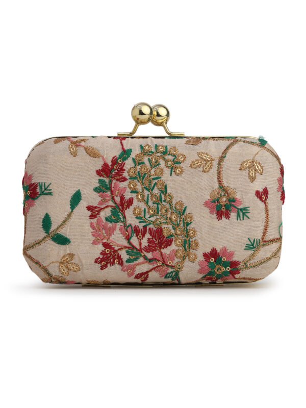 Combo Of Boho Bag And Off White & Gold Embroidered Box Clutches For Girls and womens(Multicolor) - Image 4