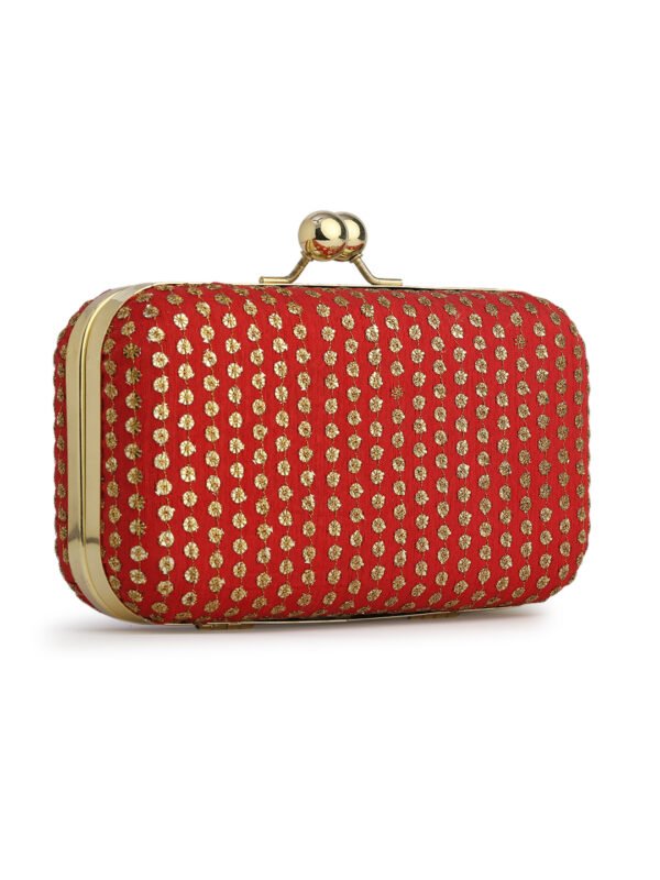 Red & Gold Embroidered Box Clutches For Girls and womens - Image 3