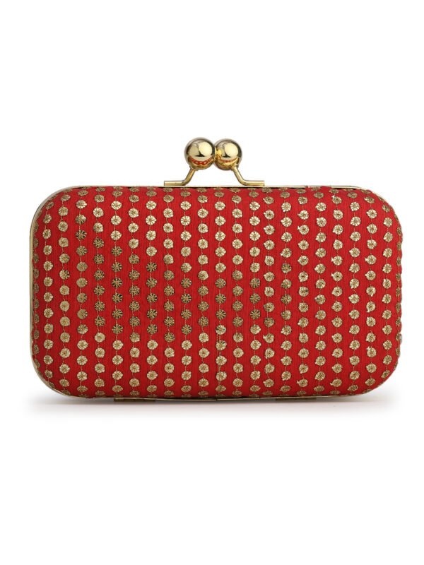 Red & Gold Embroidered Box Clutches For Girls and womens - Image 4