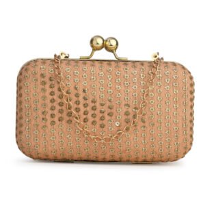 Peach & Gold Embroidered Box Clutches For Girls and womens