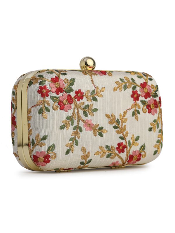 Off White & Gold Embroidered Box Clutches For Girls and womens(01) - Image 3