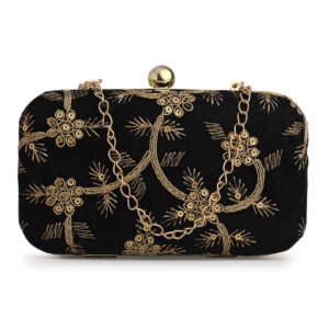 Black & Gold Embroidered Box Clutches For Girls and womens