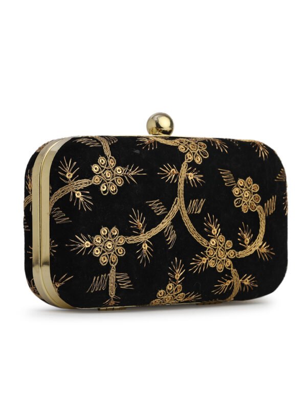 Black & Gold Embroidered Box Clutches For Girls and womens - Image 3