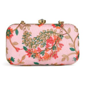 Pink & Green Embroidered Box Clutches For Girls and womens