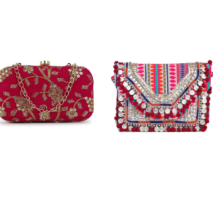 Combo Of Boho Bag And Pink Embroidered Box Clutch For Girls and womens