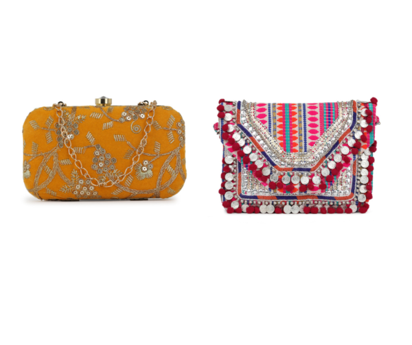 Combo Of Boho Bag And Mustard Embroidered Box Clutch For Girls and womens