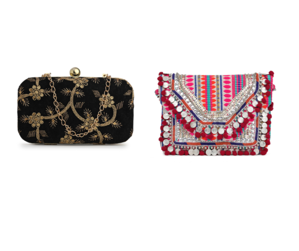Combo Of Boho Bag And Black & Gold Embroidered Box Clutches For Girls and womens