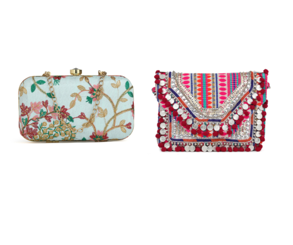 Combo Of Boho Bag And Blue & Gold Embroidered Box Clutches For Girls and womens