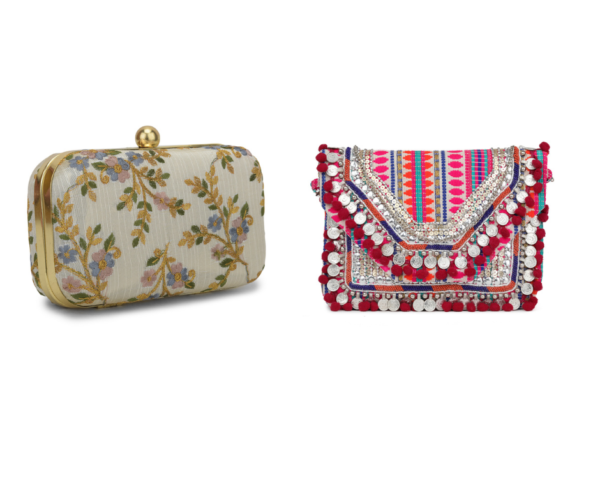 Combo Of Boho Bag And White & Gold-Toned Embroidered Party Box Clutch For Girls and Womens For Girls and womens