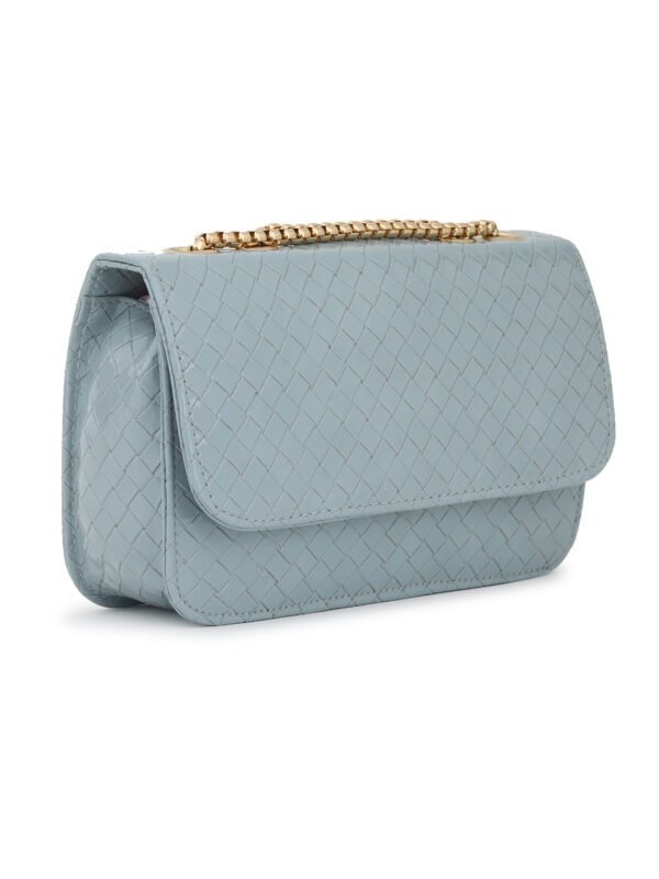 Grey Woven Design Structured Shoulder Bag - Image 5