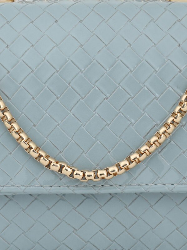 Grey Woven Design Structured Shoulder Bag - Image 3