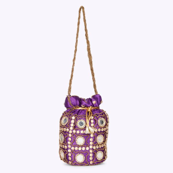 Combo - Designer Embroidered Potli Bag - Purple & Green - Image 3