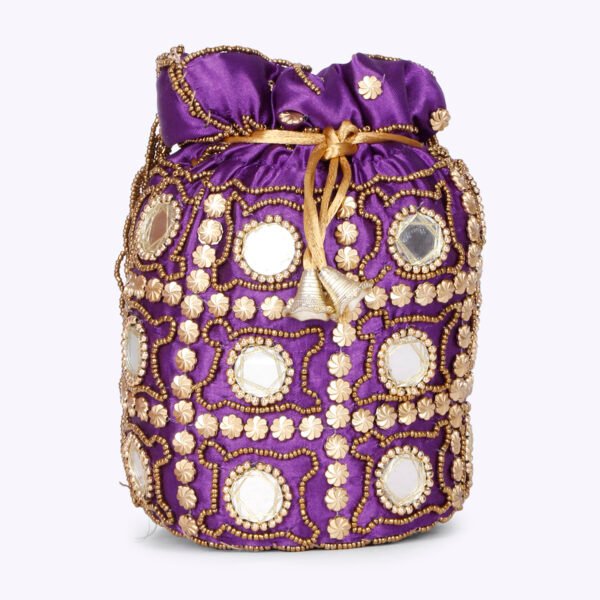 Combo - Designer Embroidered Potli Bag - Purple & Green - Image 2