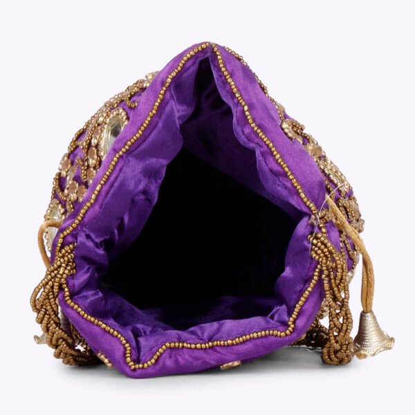 Combo - Designer Embroidered Potli Bag - Yellow & Purple - Image 5