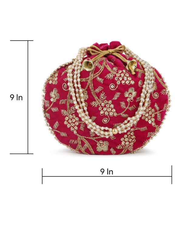 Combo - Designer Embroidered Potli Bag - Red & Pink - Image 4