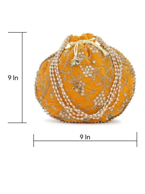 Combo - Designer Embroidered Potli Bag - Golden & Yellow - Image 6